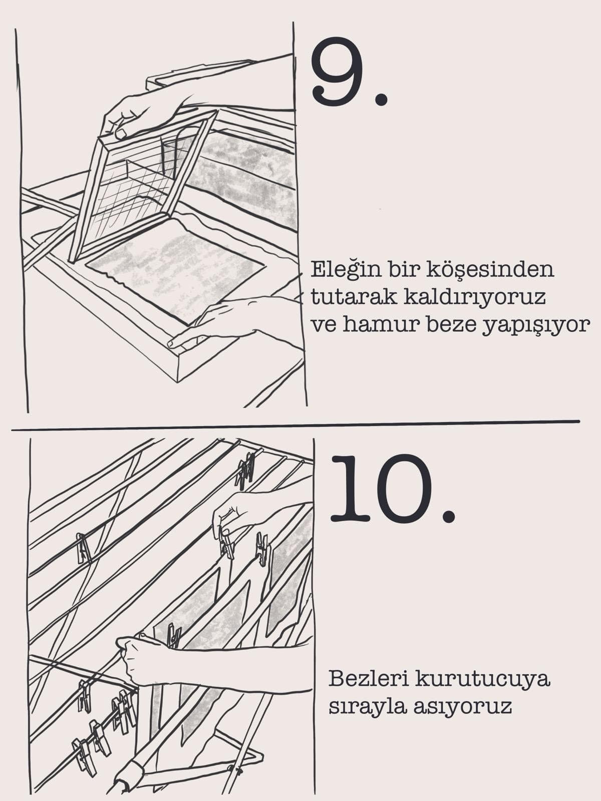 9 · 10: Beze yapışma, asarak kurutma